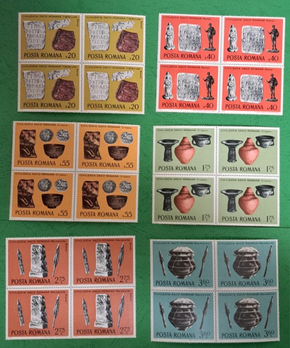TIMBRE ROMANIA MNH LP.908 -ARHEOLOGIE DACO -ROMANA - Bloc de 4 timbre