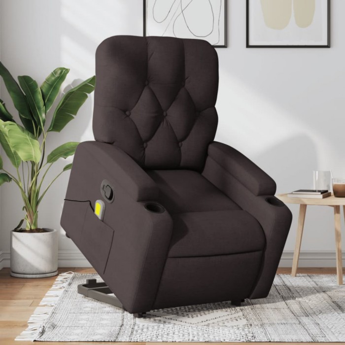 vidaXL Fotoliu rabatabil de masaj, cu ridicare, maro &icirc;nchis, textil