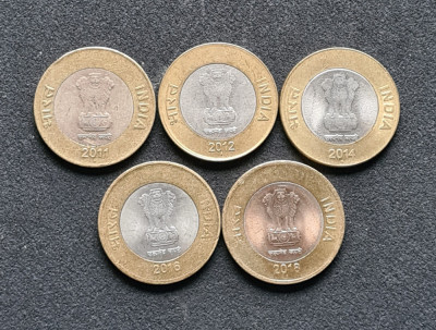 India 10 rupee 2011 2012 2014 2016 2018 foto