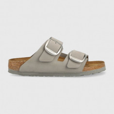 Birkenstock slapi de piele Arizona Big Buckle femei, culoarea gri