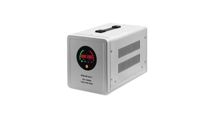 Sursă de alimentare ne&icirc;ntreruptibilă Qoltec UPS cu undă sinusoidală pură | 1000VA | 700W | Pentru cuptoare gri și pompe de &icirc;ncălzire centrală (de circ