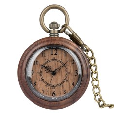 Ceas de buzunar Gorben P981 Maro-Lemn - Quartz, Afisaj cu Cifre Arabe, Cu Lant Vintage Retro