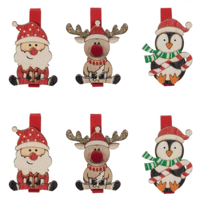 Clestisori Decorativi Craciun, Lemn, Multicolor, Set 6 Bucati, 5 cm
