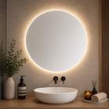 Oglinda baie LED rotunda 60 cm, anti-aburire, control tactil