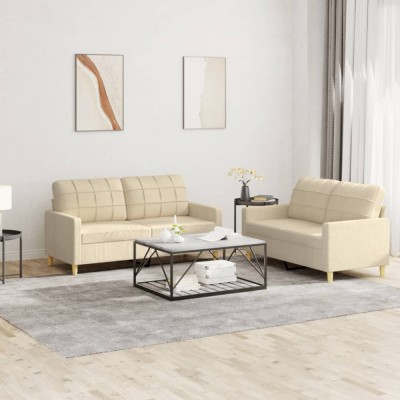 vidaXL Set de canapele cu perne, 2 piese, crem, textil 3201276 foto