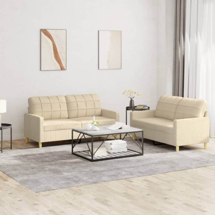 vidaXL Set de canapele cu perne, 2 piese, crem, textil 3201276
