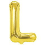 Balon folie metalizata litera l, flippy, 40 cm, umflati cu heliu sau aer, ambalaj individual, pai inclus, auriu