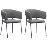 HOMCOM Lot de 2 scaune de dining picioare din oțel, șezut tapitat &icirc;n material textil aspect lin, gri | Aosom Romania