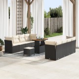 Set canapea grădină vidaXL 11 piese cu perne negre din ratan poli și acacia, Set dining grădină vidaXL 3 piese cu perne negre din ratan poli și acacia