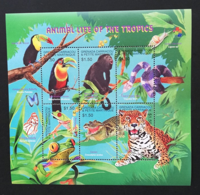 GRENADA C &amp;PM. - FAUNA TROPICALA, 4 V. IN 1 M/SH, NEOB. - GG 016