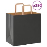vidaXL Pungi H&acirc;rtie Negre cu M&acirc;nere, 26x17x25cm, 250 buc - Sacose Cadou, Cumparaturi, Petrecere, Kraft 7kg