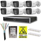 Sistem supraveghere IP Hikvision 6 camere 4MP Dual Light 30m Microfon PoE, NVR 8 canale 8MP 4K, Accesorii montaj, HDD 1TB, Autocolant Rovision SafetyG