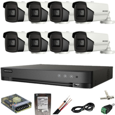 Sistem supraveghere Hikvision 8 camere 8MP IR 80M DVR 4K AcuSense 8MP cu accesorii si HDD 1TB inclus SafetyGuard Surveillance foto