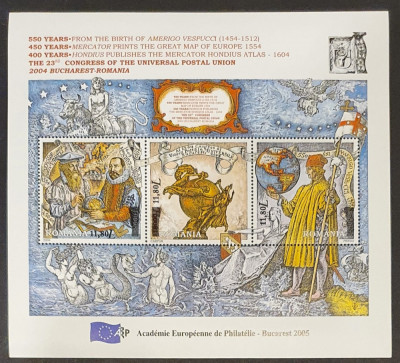 LP 1693 - Ziua Academiei Europene de Filatelie, supratipar, bloc - 2005 foto