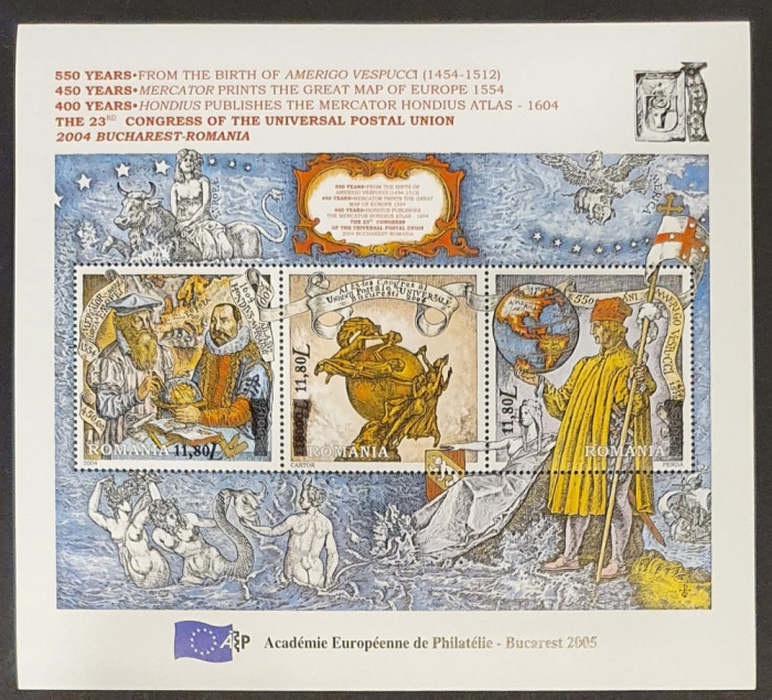 LP 1693 - Ziua Academiei Europene de Filatelie, supratipar, bloc - 2005