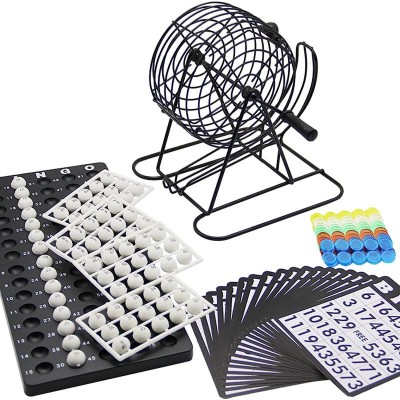 Bingo eMazing din metal, joc de societate portabil cu 75 de bile albe, dimensiuni: 21 x 21 cm, culoare negru foto