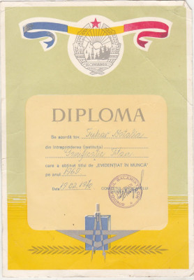 bnk div - Diploma Evidentiat in munca 1969 foto