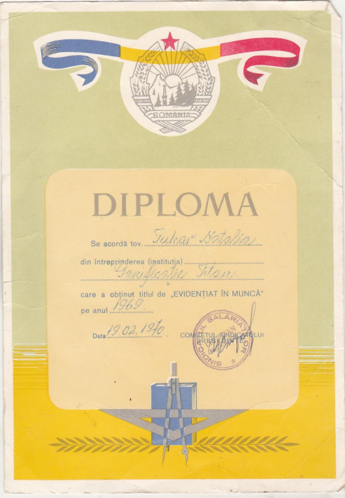 bnk div - Diploma Evidentiat in munca 1969