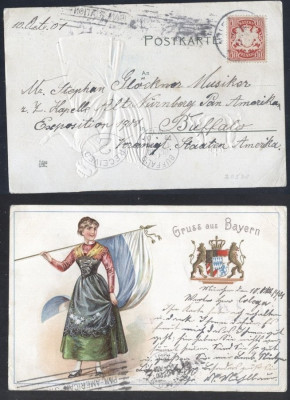 Germany Bayern 1901 Old postcard postal stationery Bayern to Buffalo USA D.481 foto