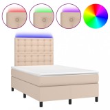 Cumpara ieftin Pat cu arcuri, cu saltea si LED, cappuccino 120x200cm piele eco