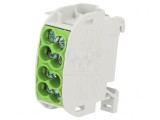 Bloc de distribuție 25mm2 cu 4 borne pentru șină TS35