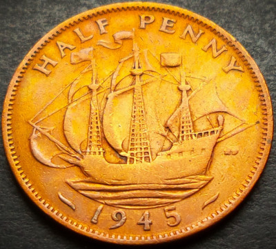 Moneda istorica HALF PENNY - ANGLIA, anul 1945 * cod 5080 - GEORGIVS VI foto