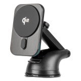 Suport auto telefon pentru parbriz si bord cu incarcare wireless rapida Qi2 15W, prindere magnetica, rotire 360, compatibil Qi si MagSafe, AMiO