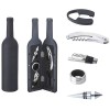 Set Cadou Vin: Tirbuson Profesional, Taietor Capison, Antipicurator, Dop, Inel, Suport Sticla - Accesorii Elegante Negru/Argintiu