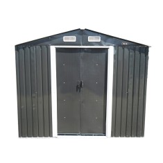 Magazie de gradina metalica 389x260x212 cm, usi glisante, 2 usi, profile din otel zincat 0.6 mm, dimensiune usa 98x170 cm, cod fundatie metalica