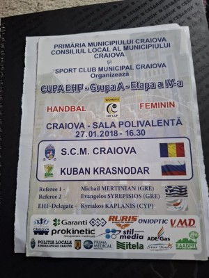 Program meci handbal craiova-kuban krasnodar foto
