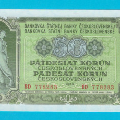 Cehoslovacia 50 Korun 1953 'Statuia Fratiei' UNC serie: BD 778283