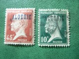 2 Timbre Algeria Franceza 1924 Pasteur , 10 si 45c , supratipar, stampilate, Stampilat