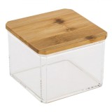 Cutie Organizare Acrilică, Model 10x10x7.5cm, Capac Bambus, Transparent