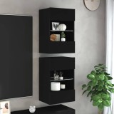 vidaXL Comode de perete cu lumini LED pentru TV, 2 buc., negru, 40x30x60,5 cm