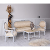 Set baroc din lemn masiv alb cu tapiterie crem CAT382K40, Sufragerii si mobilier salon