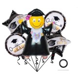 Baloane cu tematica absolvire, flippy, set din 5 baloane, 1 figurina absolventa, 2 stele, 2 rotunde, din folie de aluminiu, 70 x 40 cm, aer si heliu,