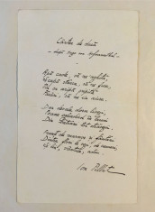 Manuscris poezie ION PILLAT - CANTEC DE DUCA (cu semnatura poetului) Nepublicat! foto