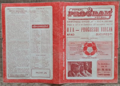 Program fotbal UTA Arad-Progresul Vulcan Bucuresti 1981 foto