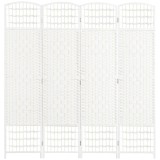 HOMCOM Paravan de Interior cu 4 Panouri Pliabile, &Icirc;mpletit din Sfoară de H&acirc;rtie și Lemn, 160x1,5x170 cm, Alb | Aosom Romania