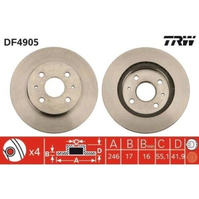 Set disc frana Daihatsu Copen 03.02-09.12, Cuore 7 12.06-, Sirion 01.05-, Yrv 02.01-; Subaru Justy 4 01.07-, Fata, 246X17mm, ventilat, TRW foto