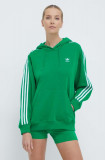 Cumpara ieftin Adidas Originals bluză 3-Stripes Hoodie OS femei, culoarea verde, cu glugă, cu imprimeu, IN8398