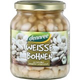 Fasole alba bio Dennree la borcan, fiarta, eco, vegana, gata de consum, fara conservanti