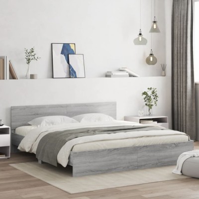 vidaXL Cadru de pat cu tăblie și LED, gri sonoma, 180x200 cm 3207593 foto