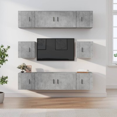 vidaXL Set dulap TV, 8 piese, gri beton, lemn prelucrat 3188674 foto