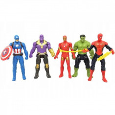 Set 5 figurine Supereroi, Hulk, Spiderman, Iron, Captain America, Thanos,12 cm