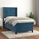 Pat box spring cu saltea, albastru &icirc;nchis, 90x190 cm, catifea GartenMobel Dekor, vidaXL