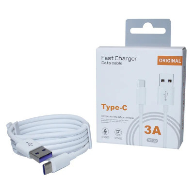 Cablu Date si Incarcare Flippy, SX-22, USB la Type-C, 3A Fast Charge, 1 m, cip protectie invelis rezistent la indoire TPE, Alb foto