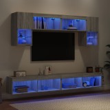 vidaXL Unități de perete TV cu LED-uri, 6 piese, gri sonoma, lemn