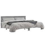 Cumpara ieftin Cadru de pat, gri sonoma, 200x200 cm, lemn prelucrat si metal