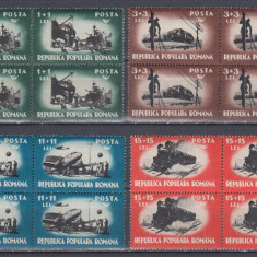 ROMANIA 1948 LP 245 MUNCA IN COMUNICATII BLOCURI DE 4 TIMBRE MNH